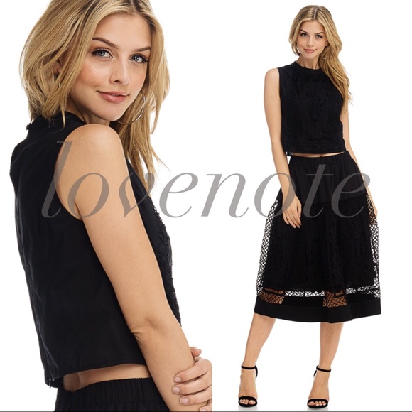 Black Skirt Set With Sleeveless Top and Midi Skirt - Picture 2 of 5